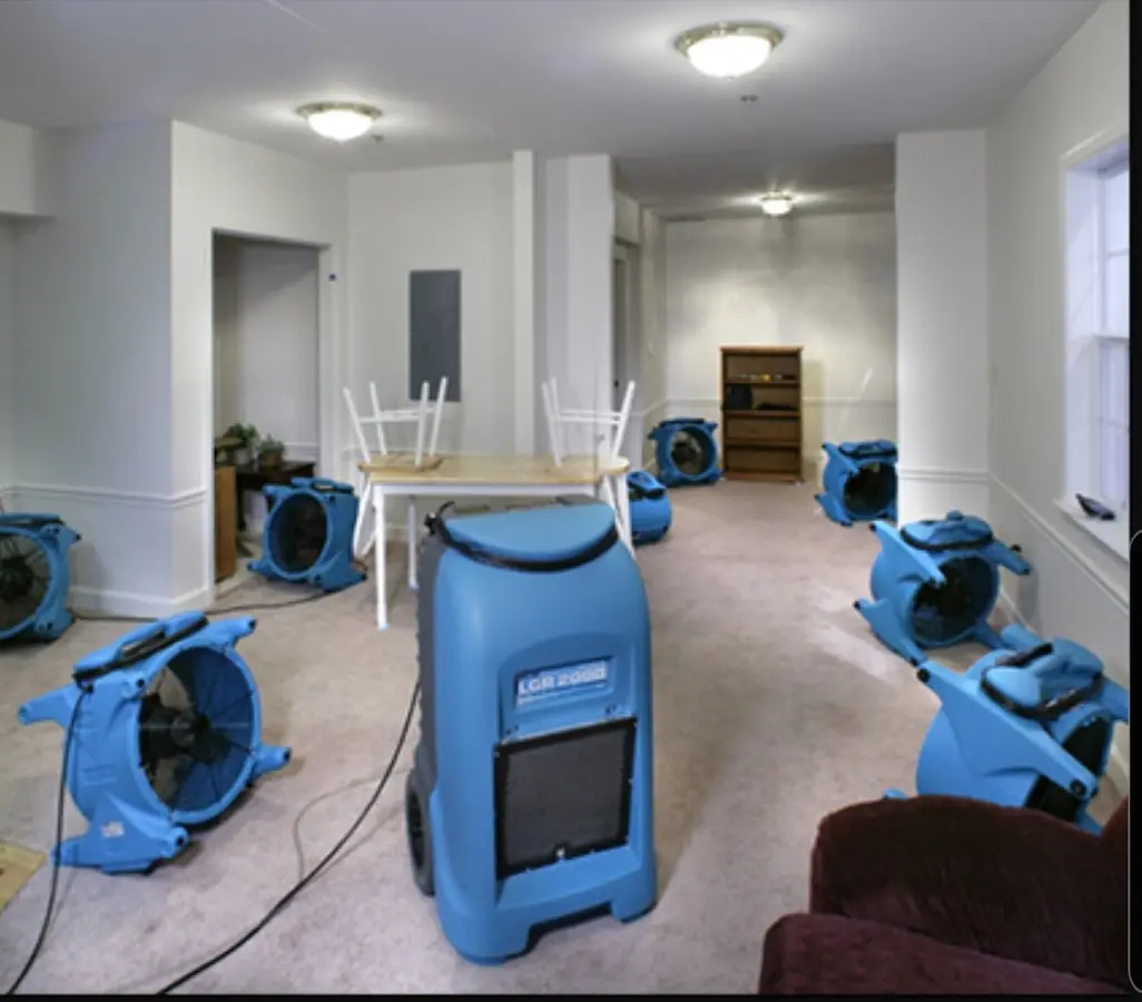 Air movers and dehumidifier setup for Water Extraction & Removal in Presque Isle