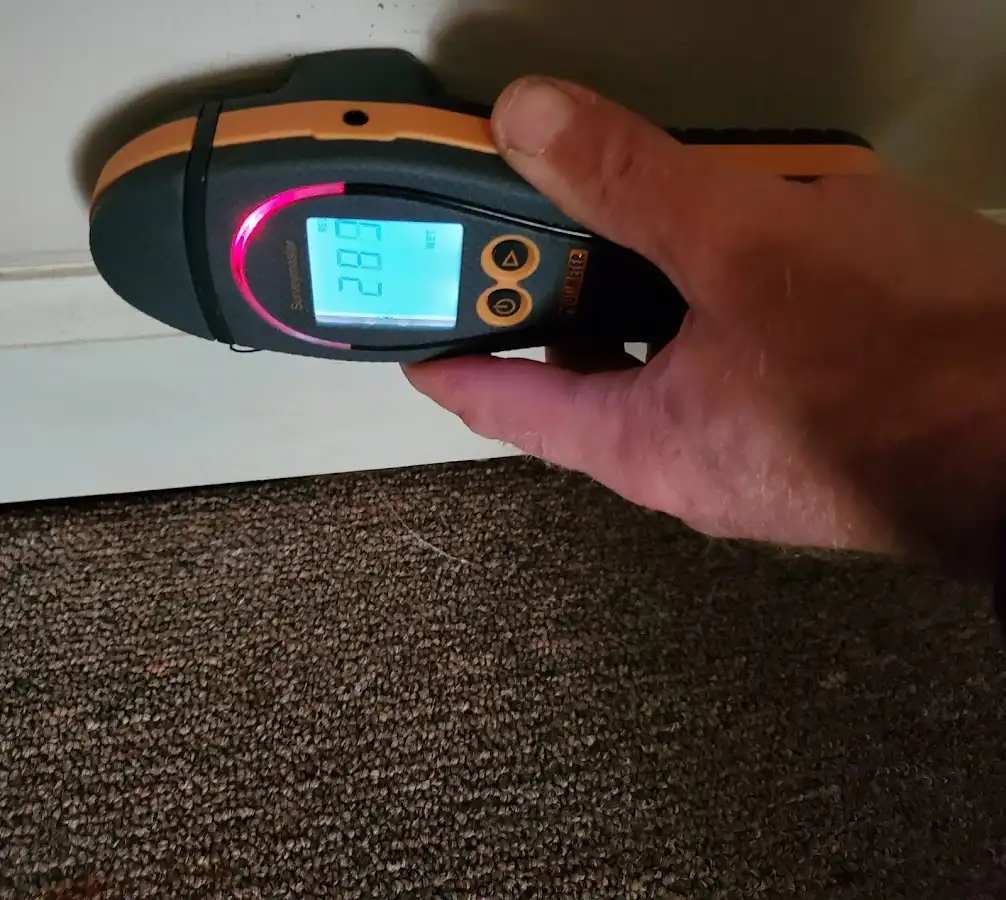 Moisture detection at baseboard during Burst Pipe Cleanup in Presque Isle